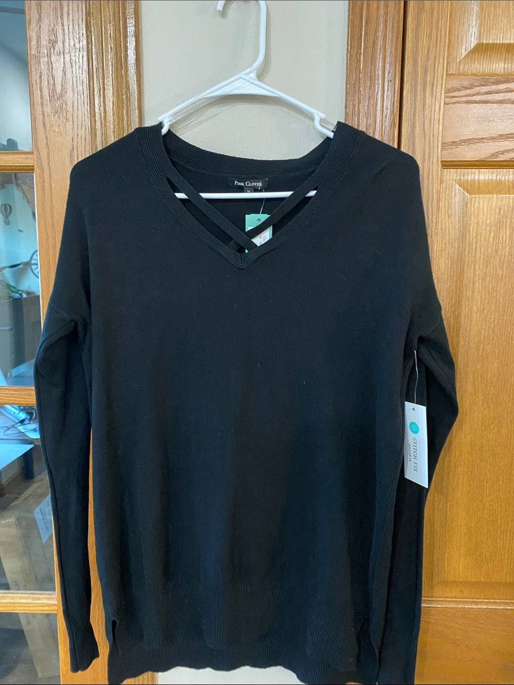 Pink Clover Black Cross-Front Pullover